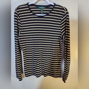 Ralph Lauren metallic gold‎ & black striped  long sleeve cotton blend sz XL